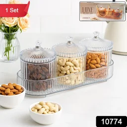Dry Fruit Storage Jars – 3-Piece Set with Tray for Freshness