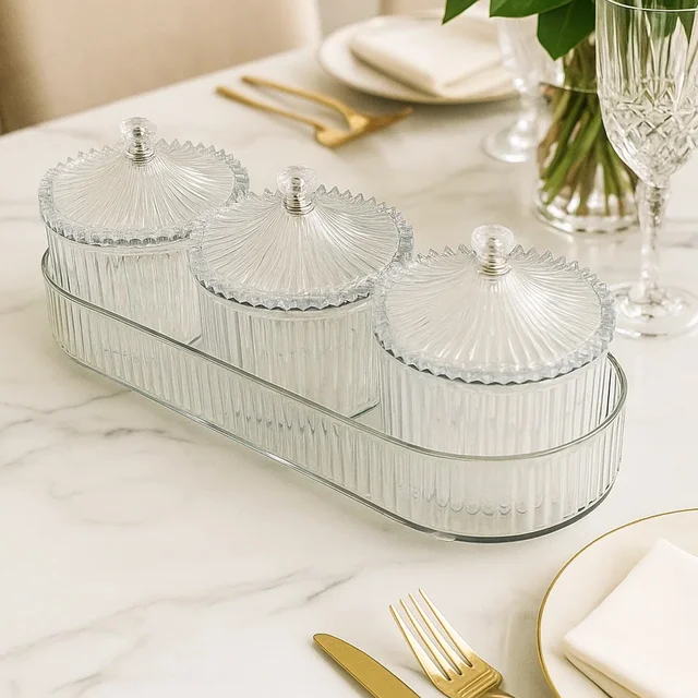 Dry Fruit Storage Jars – 3-Piece Set with Tray for Freshness