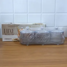 Dry Fruit Storage Jars – 3-Piece Set with Tray for Freshness