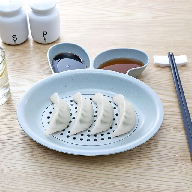 Dumpling Serving Plate – With Strainer & Dual Sauce Compartments