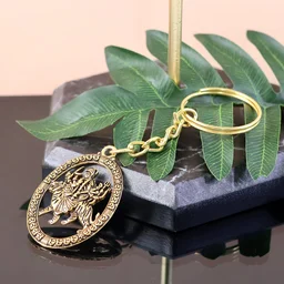 Durga Maa Keychain – Premium Golden Metal with Oval Frame