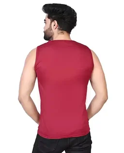 Men Plain Casual Sleeveless Tank T-shirt || Solid Plain Casual Nylon Round Neck Tshirt for Men Sleeveless Half Sleeve Full Sleeve || (Pack Of 2) Mo - L