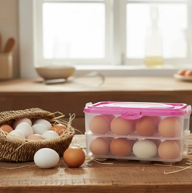 Egg Storage Box – Double Layer 24-Grid with Handle | Organivo
