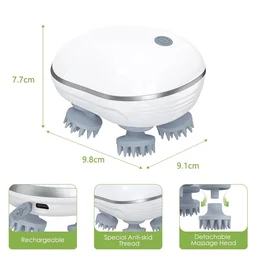 Electric Scalp Massager – Portable USB Rechargeable with 4 Heads