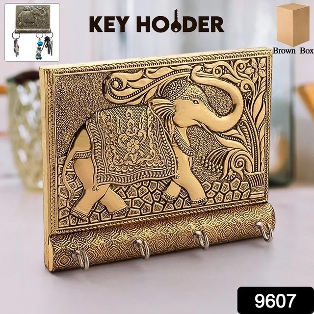 Elephant Key Holder – Wooden & Gold Wall Mount for Home | Styleva