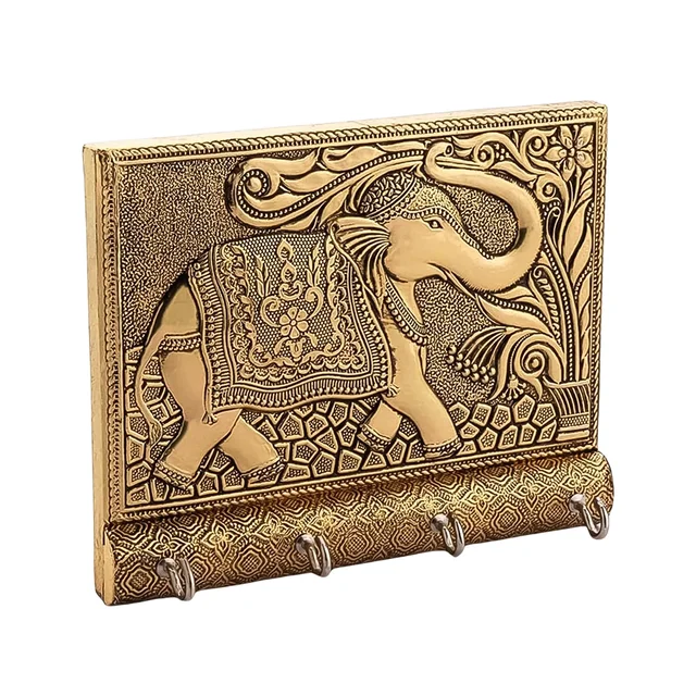 Elephant Key Holder – Wooden & Gold Wall Mount for Home | Styleva