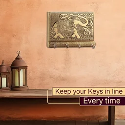 Elephant Key Holder – Wooden & Gold Wall Mount for Home | Styleva