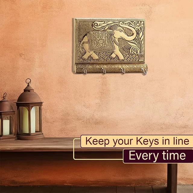 Elephant Key Holder – Wooden & Gold Wall Mount for Home | Styleva