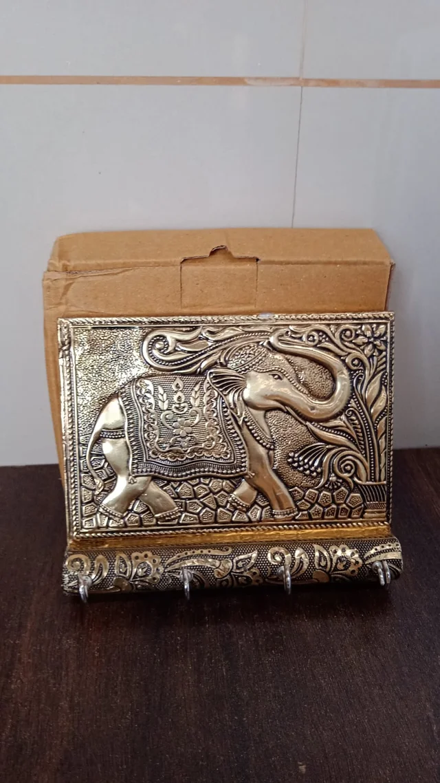 Elephant Key Holder – Wooden & Gold Wall Mount for Home | Styleva