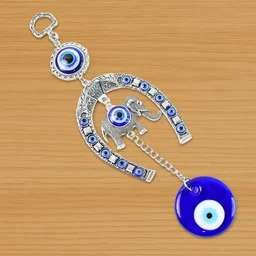 Evil Eye Hanging with Elephant & Horseshoe – Protective Wind Chime