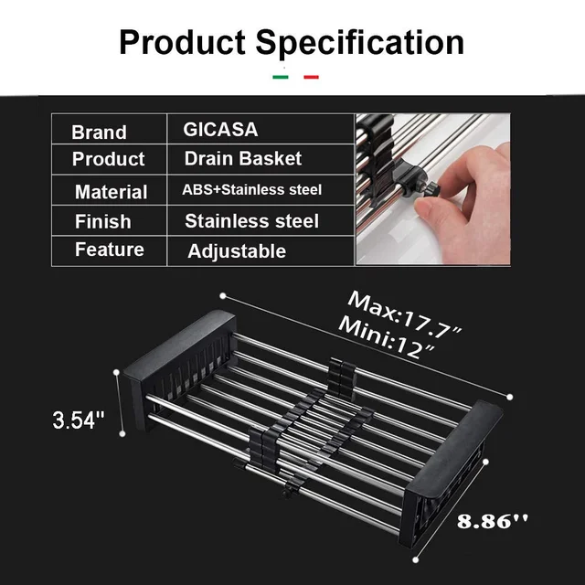 Expandable Dish Drainer – Stainless Steel Over Sink Rack | CookAura