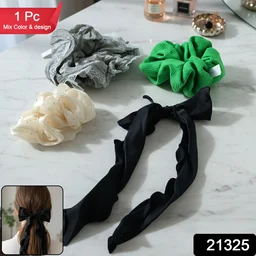 Fabric Hair Scrunchie with Bow Tie – Soft, Stylish Hair Accessory