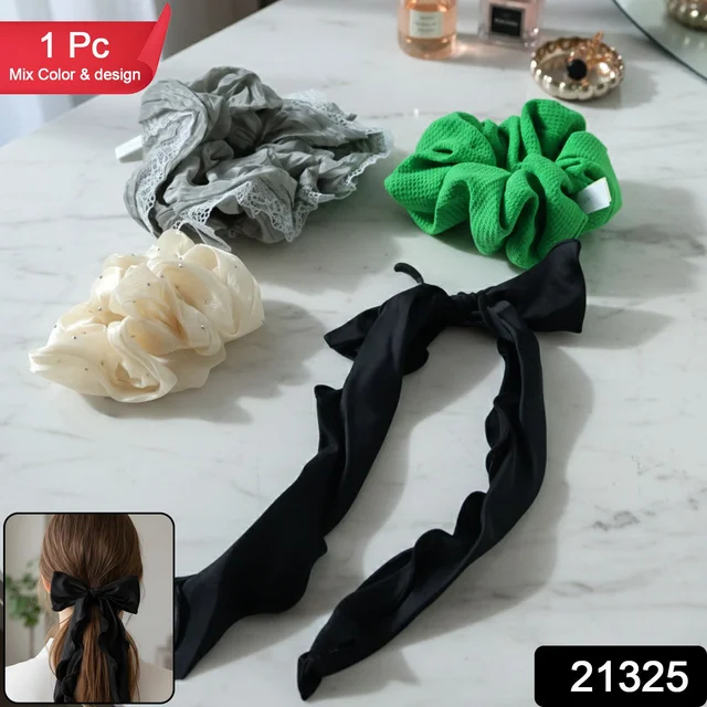 Fabric Hair Scrunchie with Bow Tie – Soft, Stylish Hair Accessory