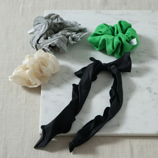 Fabric Hair Scrunchie with Bow Tie – Soft, Stylish Hair Accessory