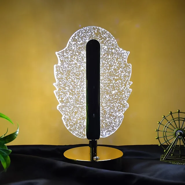 Feather Shape Crystal Table Lamp – Elegant USB Charging LED Light