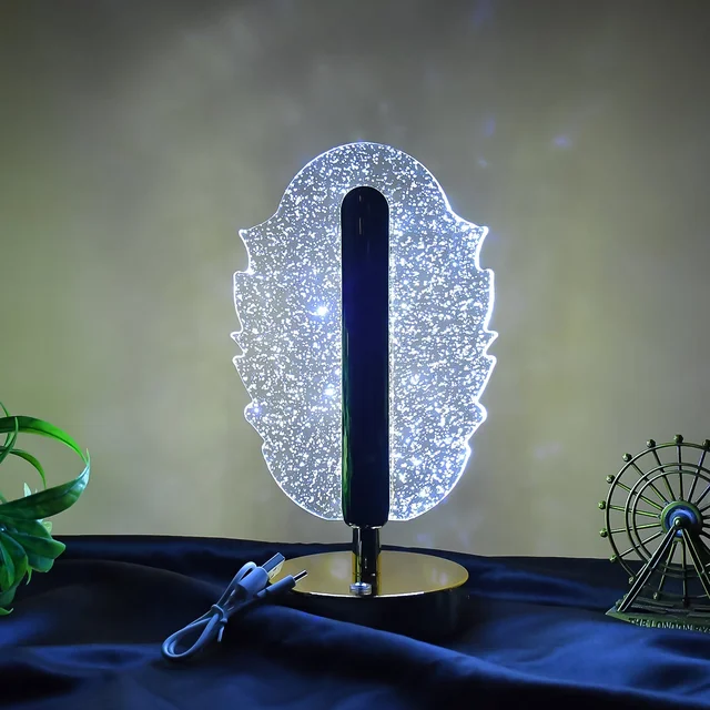 Feather Shape Crystal Table Lamp – Elegant USB Charging LED Light