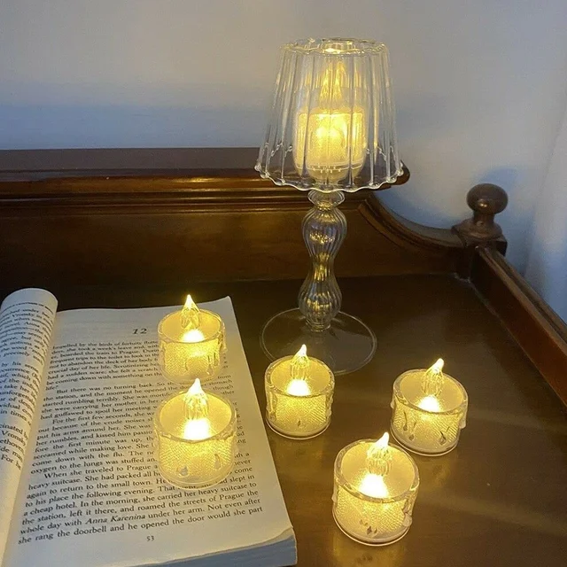 Flameless LED Tea Light Candles – 12 Pcs Transparent Acrylic | Giftoiza