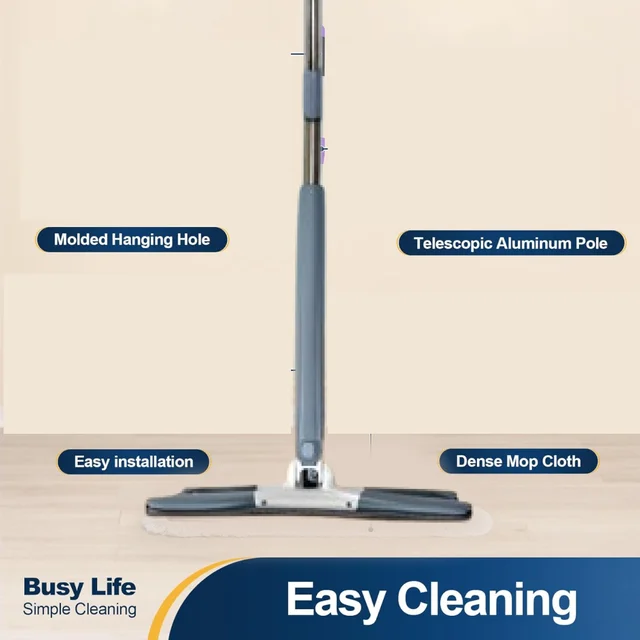 Flat Mop – 360° Rotating Head, Easy Squeeze | Velvet Wipe
