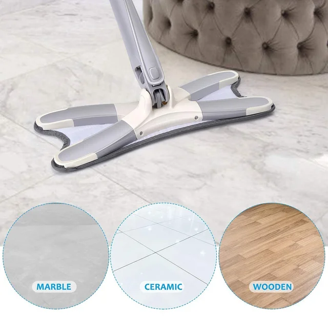 Flat Mop – 360° Rotating Head, Easy Squeeze | Velvet Wipe