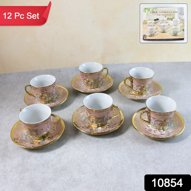 Floral Porcelain Tea Cup and Saucer Set – Elegant Gold Detailing