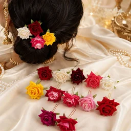 Flower Hair Pin Set – Colourful Floral Accessory (12 Pcs) | Calm & Curl