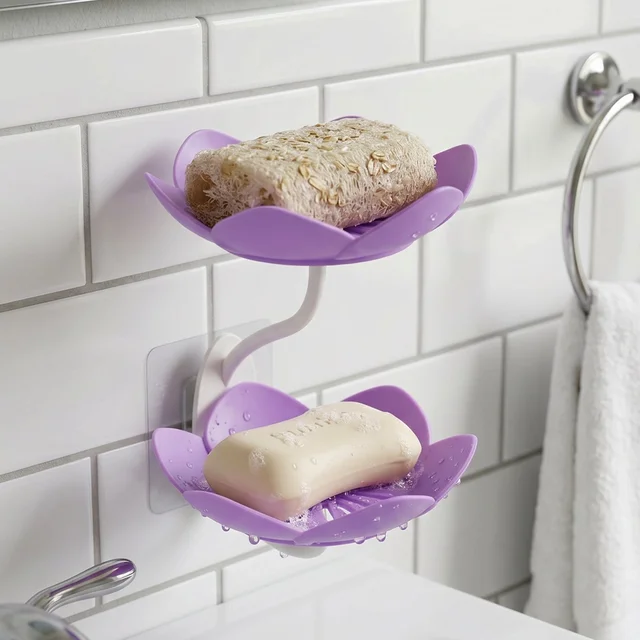 Flower Shape Double Layer Soap Dish – Wall Mount, Self Draining