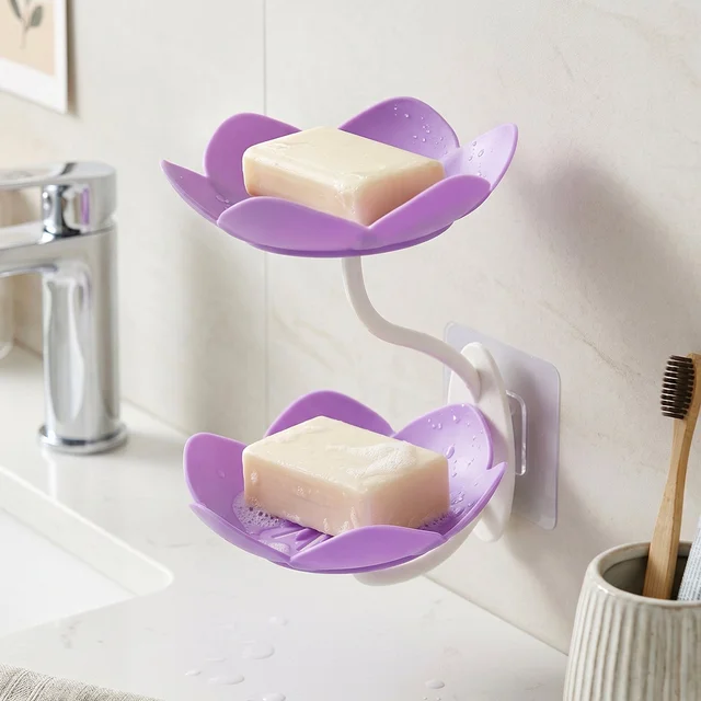 Flower Shape Double Layer Soap Dish – Wall Mount, Self Draining