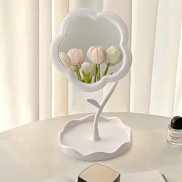 Flower-Shaped Makeup Mirror – Rotatable Vanity Mirror with Tray