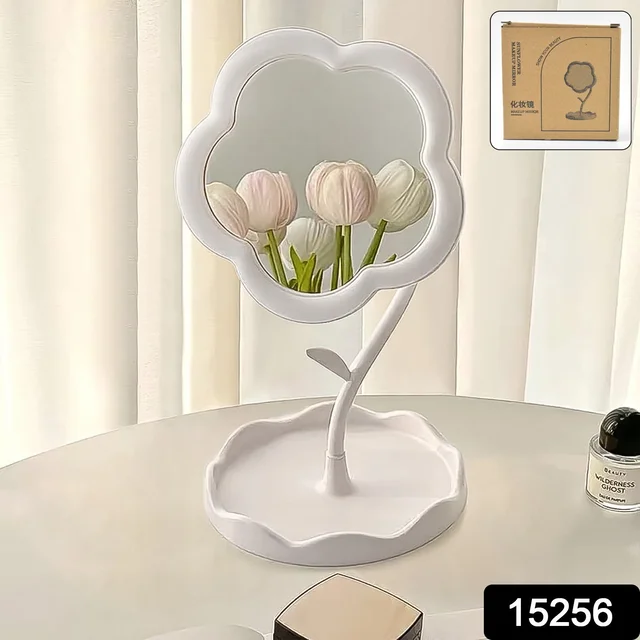 Flower-Shaped Makeup Mirror – Rotatable Vanity Mirror with Tray