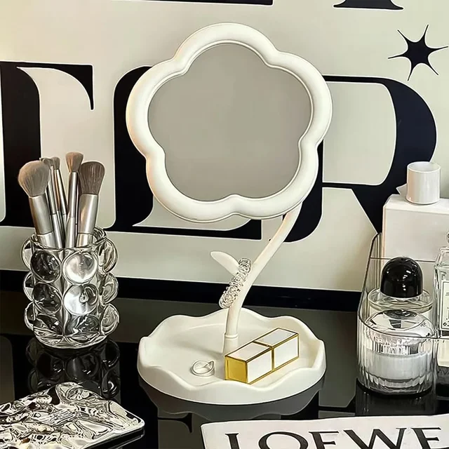 Flower-Shaped Makeup Mirror – Rotatable Vanity Mirror with Tray