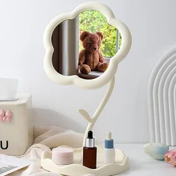 Flower-Shaped Makeup Mirror – Rotatable Vanity Mirror with Tray