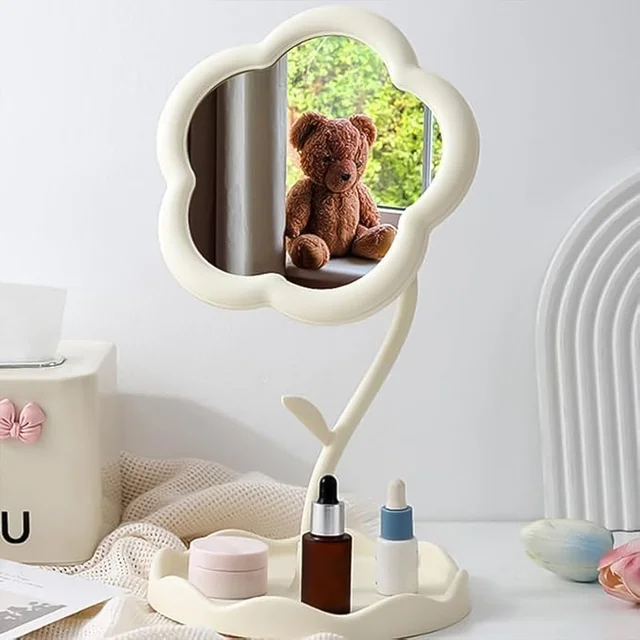 Flower-Shaped Makeup Mirror – Rotatable Vanity Mirror with Tray