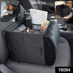 Foldable Car Organizer Box, Front Seat Storage with Fold-Out Armrest Cushion (1 Pc)