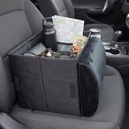 Foldable Car Organizer Box, Front Seat Storage with Fold-Out Armrest Cushion (1 Pc)