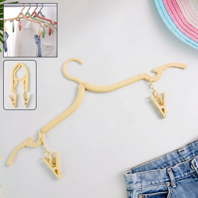 Foldable Cloth Hanger with Dual Clips – Space-Saving Laundry Organizer