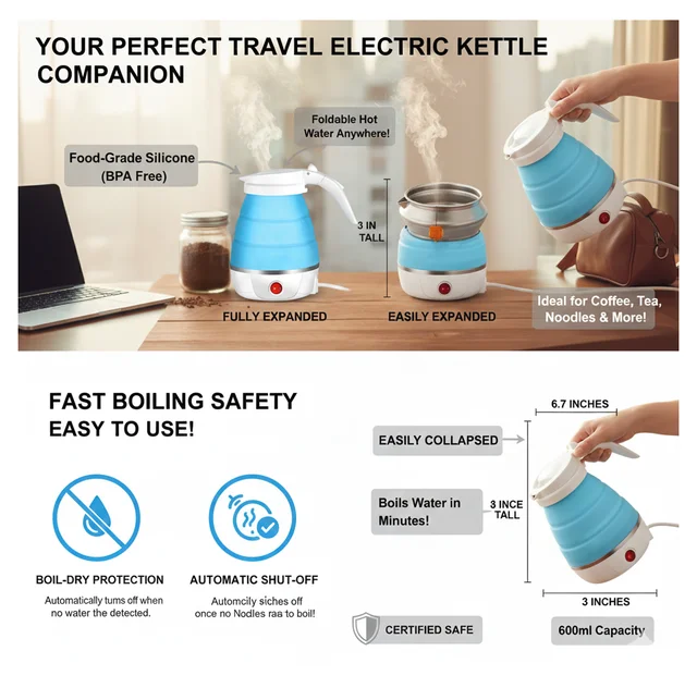 Foldable Electric Kettle – Portable 0.6L Travel Boiler | Siplix