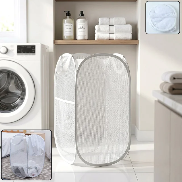 Foldable Mesh Laundry Basket – Space-Saving & Breathable Organizer