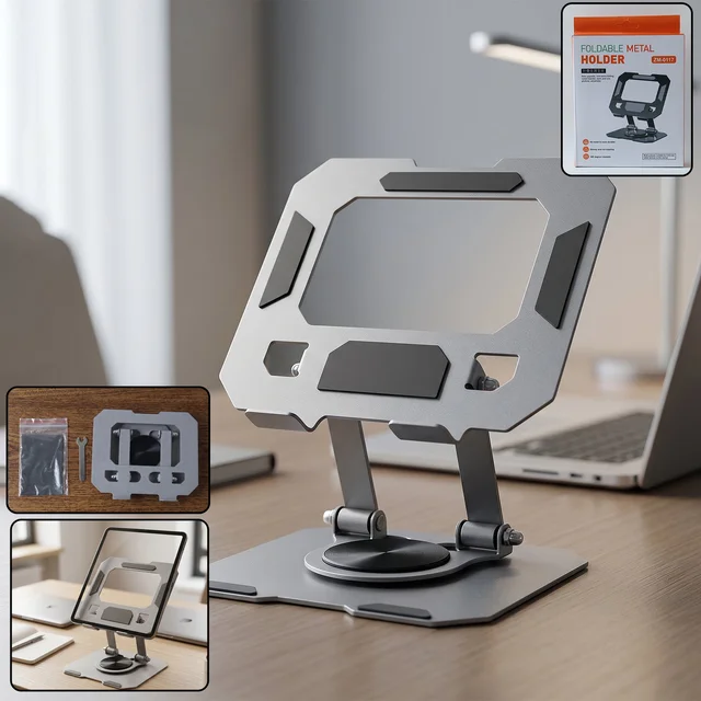 Foldable Metal Phone & Tablet Stand – Adjustable & Portable Desktop Support