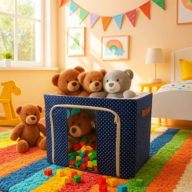 Foldable Steel-Frame Clothes Storage Box – Dust-Proof Organizer