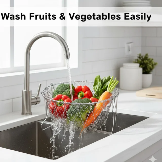 Foldable Strainer Basket – Stainless Steel, Space-Saving | Vastate