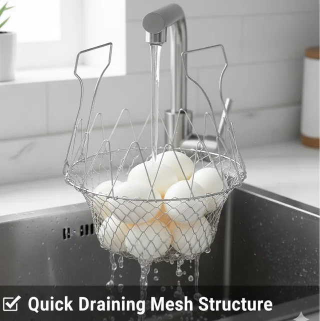 Foldable Strainer Basket – Stainless Steel, Space-Saving | Vastate
