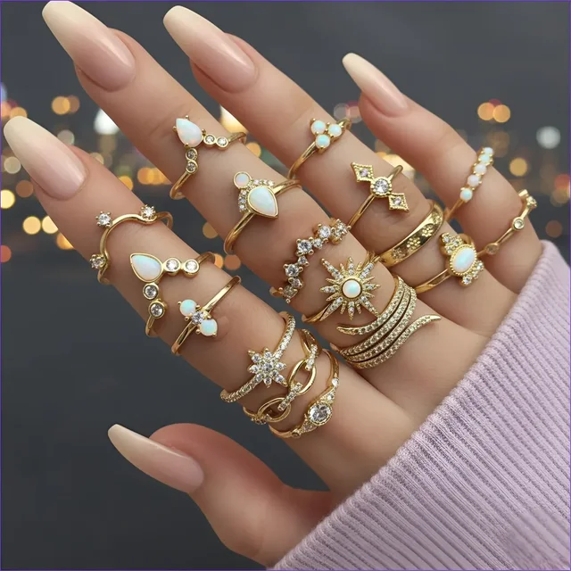 VIDALI Exclusive AD Studded Floral Gold Plated Plushy Rings Alloy Ring SetFK