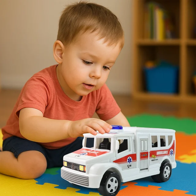 Friction Powered Ambulance Toy – Safe Durable Kids Play Vehicle