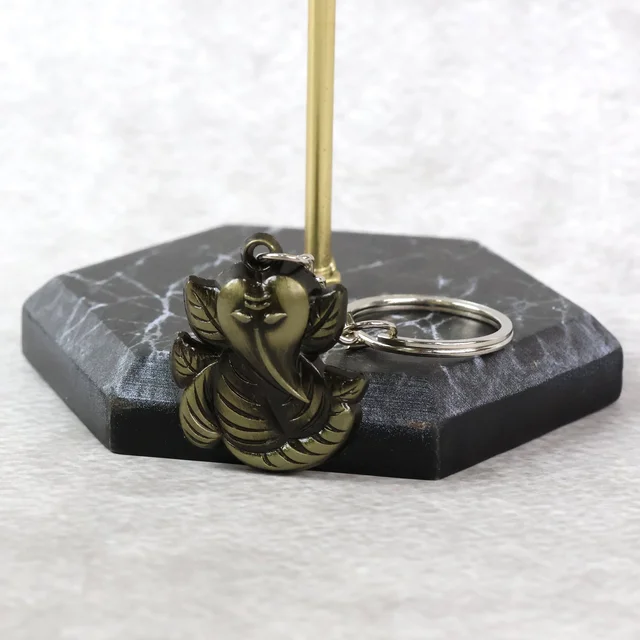 Ganesh Face Antique Black Metal Keychain – Durable Spiritual Charm