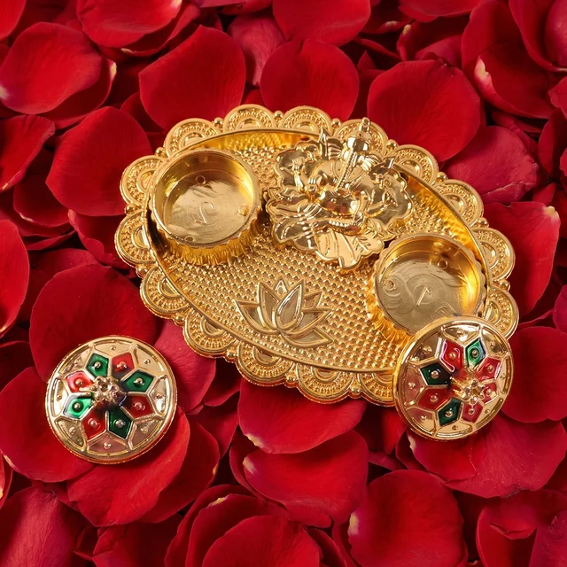 Ganesh Kumkum Holder, Elegant Meenakari Pooja Accessory