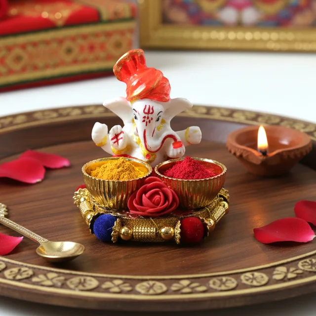 Ganesha Pooja Thali Set – Traditional Religious Decor for Festivals