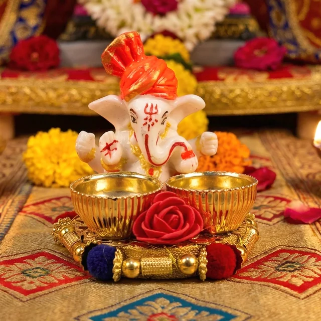 Ganesha Pooja Thali Set – Traditional Religious Decor for Festivals