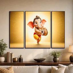 Ganesha Religious Wall Art – Vibrant 3 Panel MDF Frame
