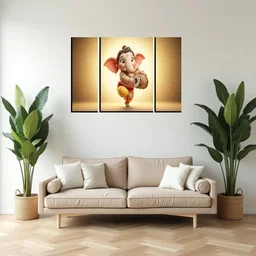 Ganesha Religious Wall Art – Vibrant 3 Panel MDF Frame
