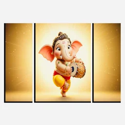 Ganesha Religious Wall Art – Vibrant 3 Panel MDF Frame